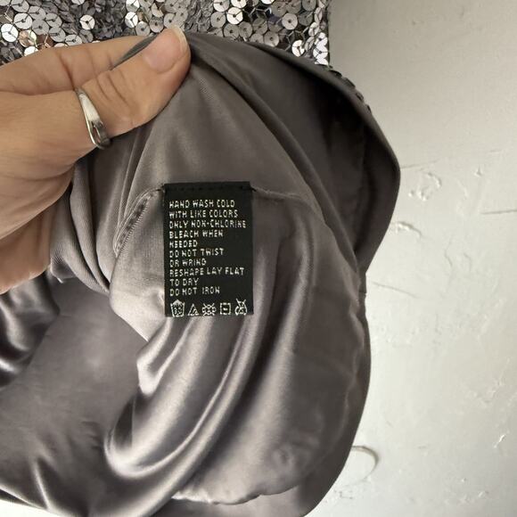 August Silk Shirt Vintage 90s 1X Gray Silver Sequin‎ Party Top Swifty Disco - Picture 6 of 7